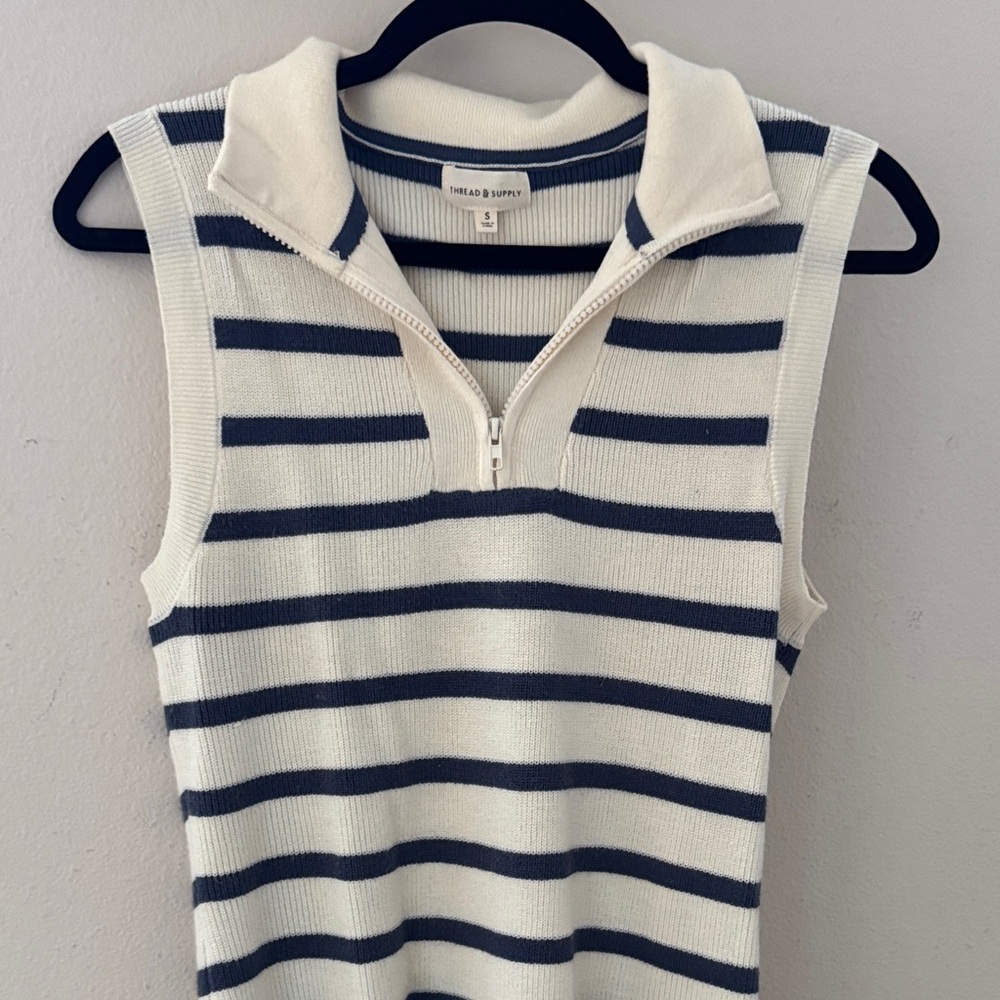 Thread & Supply Navy and White Striped Sleeveless Top